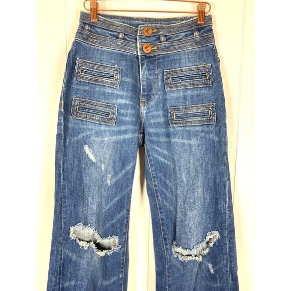 One x OneTeaspoon Womens Scarletts High Waisted Slim Leg Flared Hem Jeans SZ 26 - Picture 2 of 8